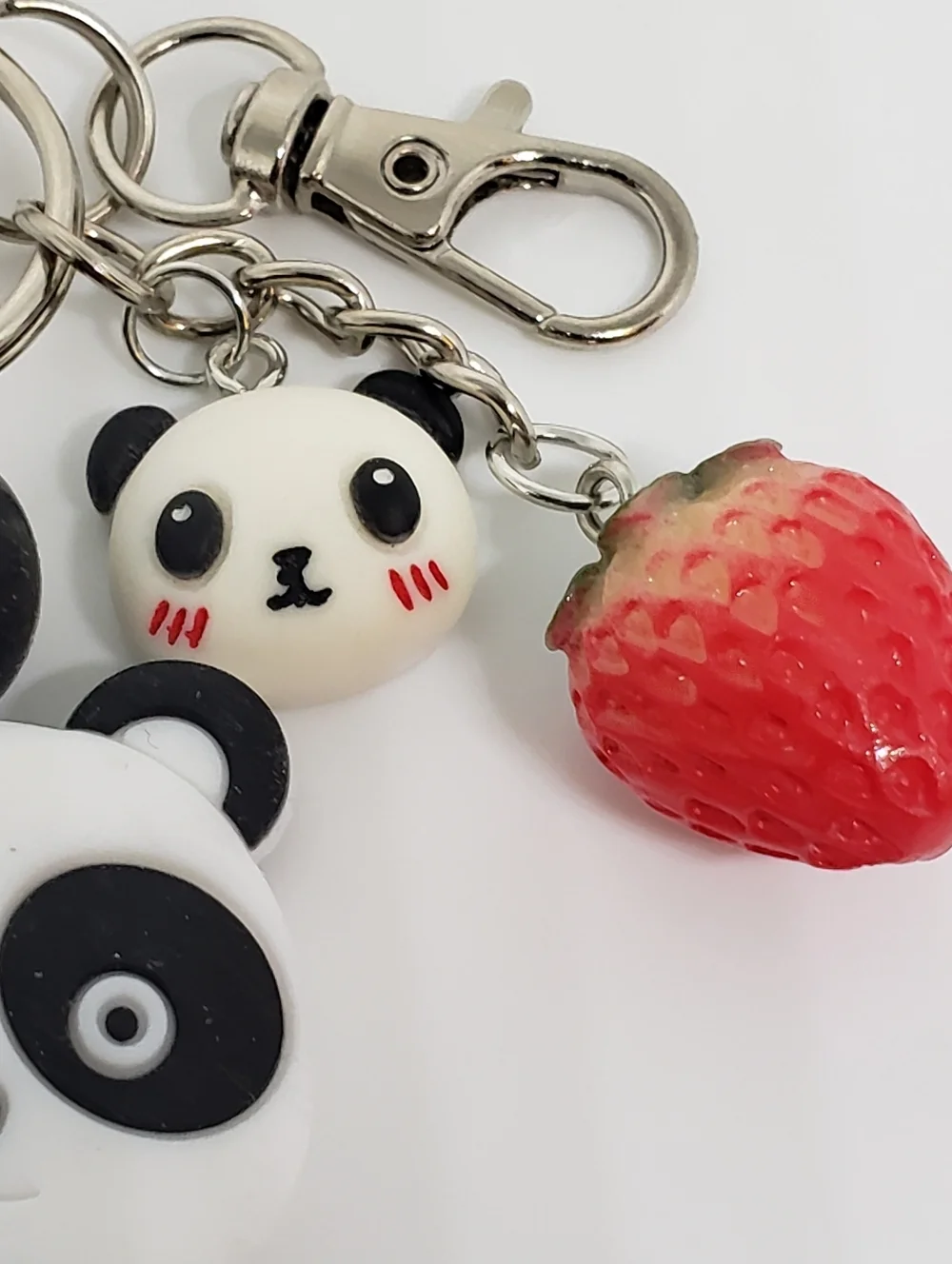 Handmade Silicone Focal Beaded Kawaii Strawberry Panda Keychain